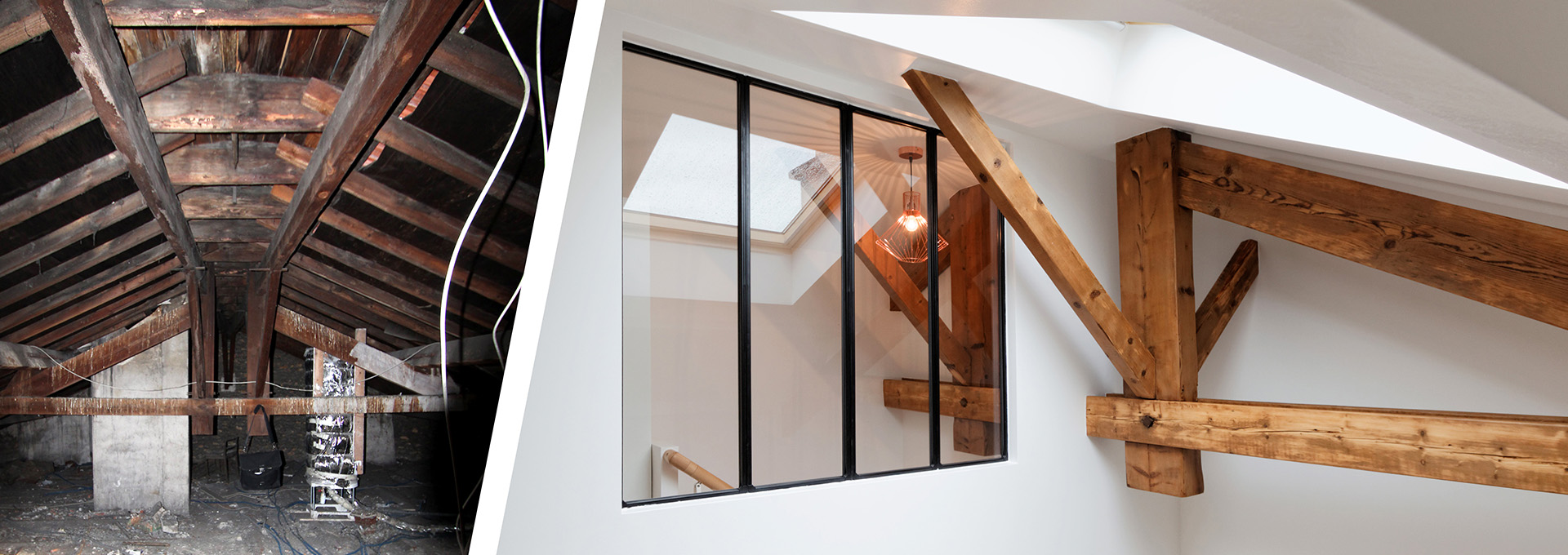 Loft sous comble aménagé pour location structures apparentes