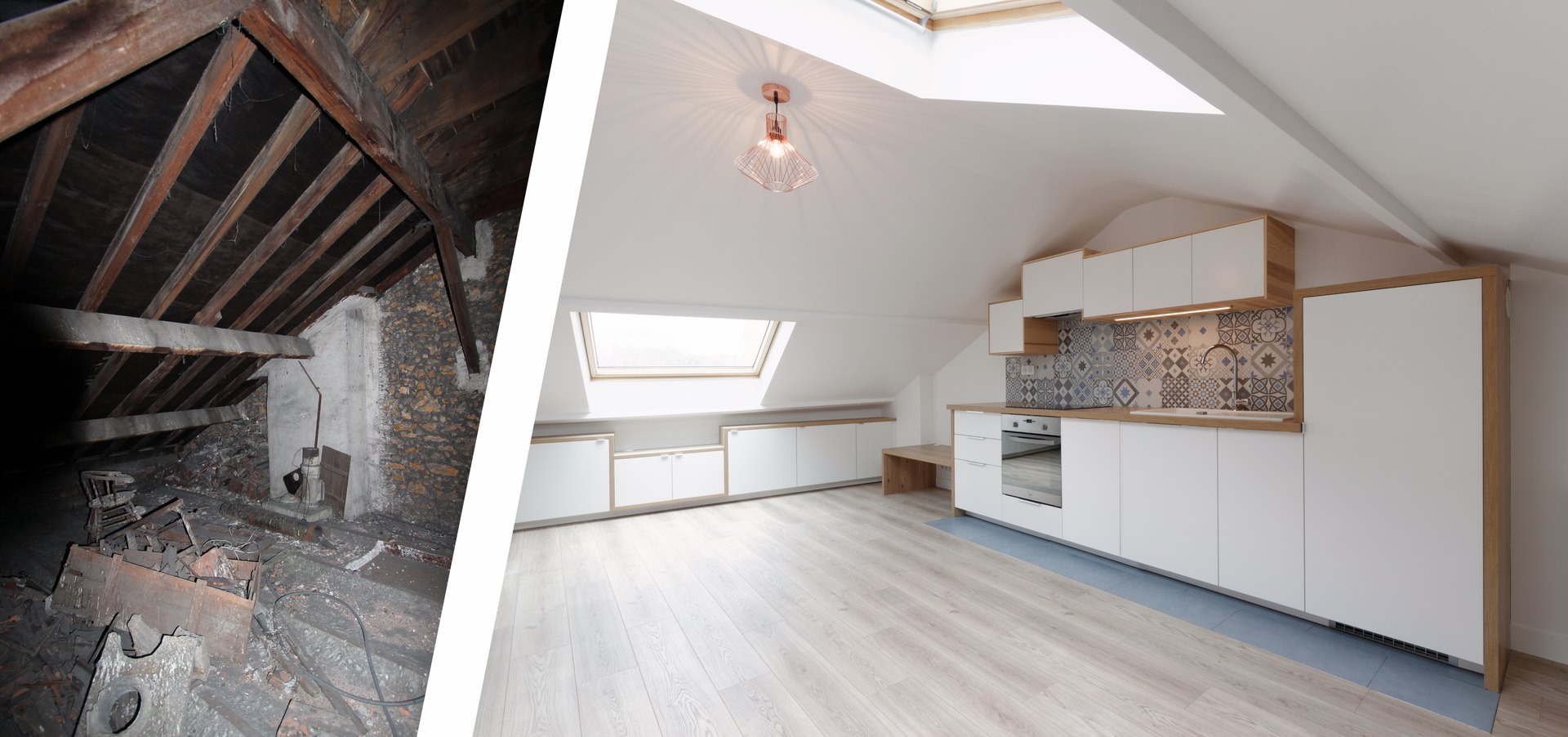 Loft sous comble aménagé pour location structures apparentes
