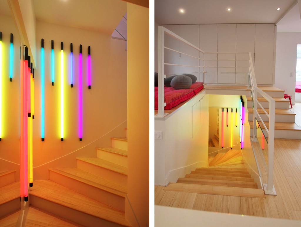 appartement bambou tubes neon escalier entree agence avous