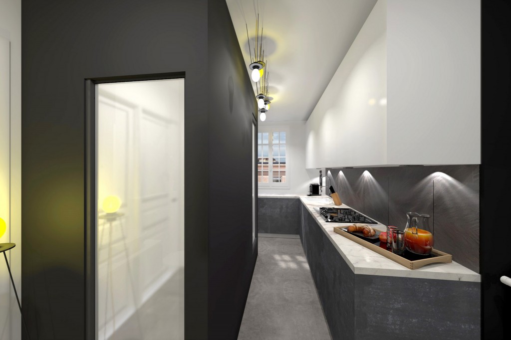 optimisation cuisine salle de bain noir blanc monochrome quartz agence avous