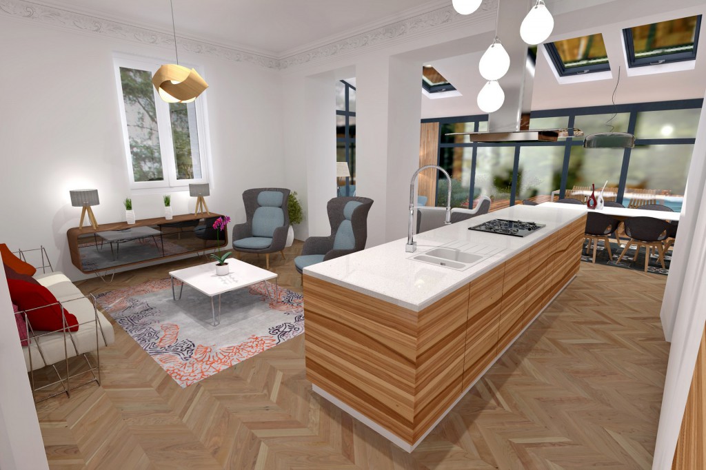 creation cuisine corian bar ilot central agence avous