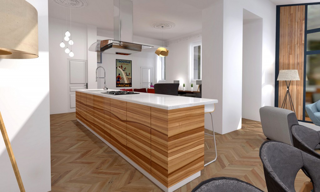 cuisine luxe ouverte ilot central bois agence avous