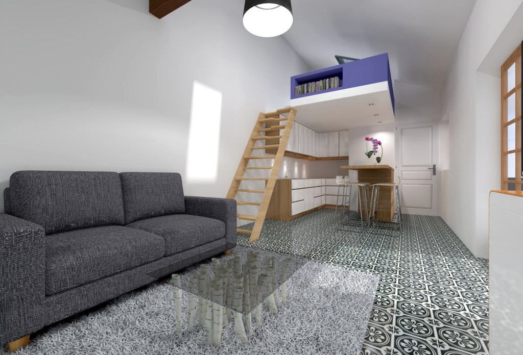 surelevation mezzanine sol carreaux de ciment agence avous